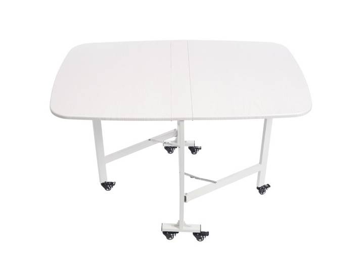 Table à manger pliante - en panneau de densité PVC acier - 120*80*75cm - charge maximale 100Kg - Blanc - avec roues