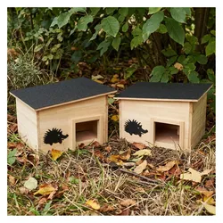 Ideoon 2er-Set Premium Igelhaus Bausatz aus Holz mit sicherem Labyrintheingang und abnehmbarem Dach, Kleintierstalleinrichtung