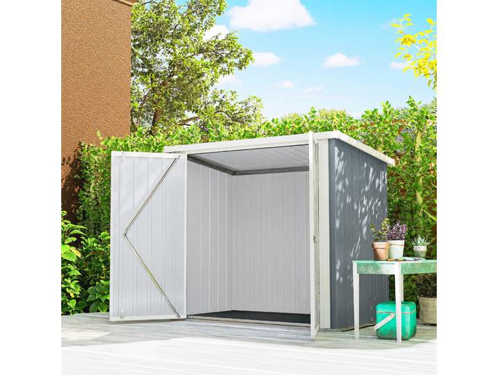 Outsunny Abri de Jardin 1,09m² Acier Gris Blanc 2 Portes