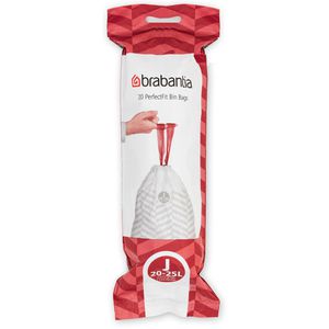 Brabantia Müllbeutel Perfectfit J, 23 Liter, mit Zugband, weiß, 20 Stück