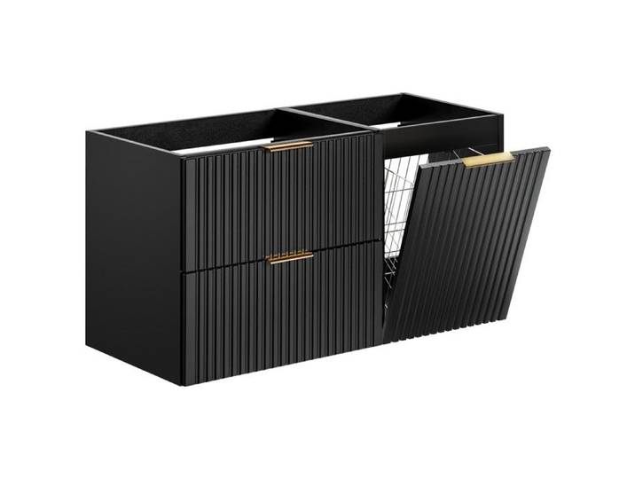 Meuble suspendu sous vasque avec panier à linge ADEL NOIR 100 cm