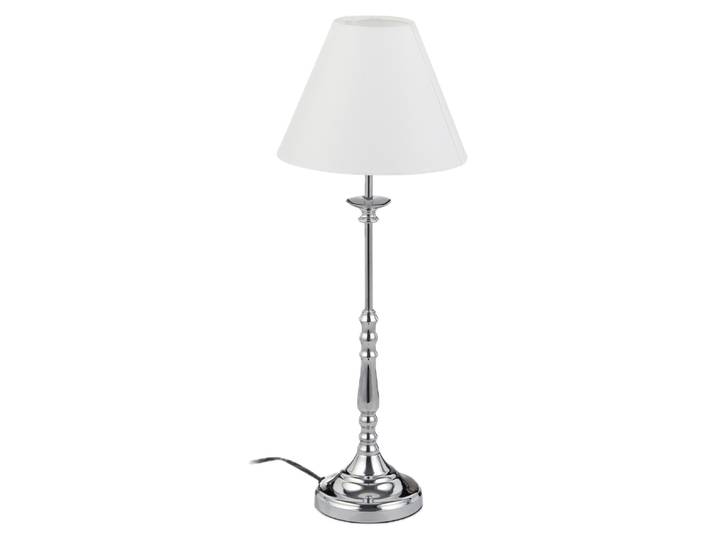 Relaxdays Tischlampe Vintage, Stoff Lampenschirm, spiegelnd verchromt, Dekolampe, E14, H x D 55 x 21 cm, silber/weiß