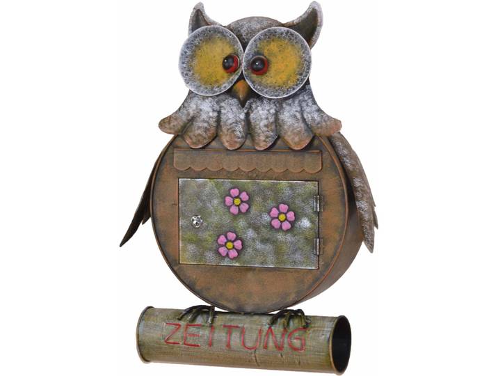 Wandbriefkasten Eule , braun, B:440mm H:610mm, Metall, HOFMANN LIVING AND MORE, Briefkästen, Wandbriefkasten, aus Metall, für den geschützten Aussenbereich