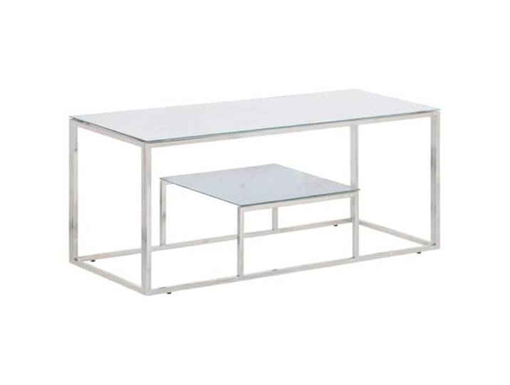 HEFZGDB Couchtisch Silbern Edelstahl und Hartglas mit robuster Glasplatte und stabilem Gestell für Wohnzimmer, moderner Akzenttisch