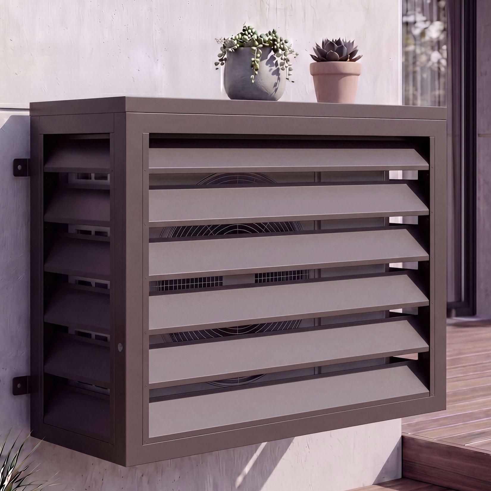 Verkleidung für Klimaanlage/Wärmetauscher MCW-O43, Abdeckung Schutzgitter, Metall 73x97x38cm ~ dunkelbraun