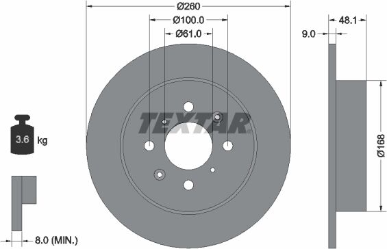 Textar Bremsscheibe Pro 92125403 260mm 9mm Für Honda