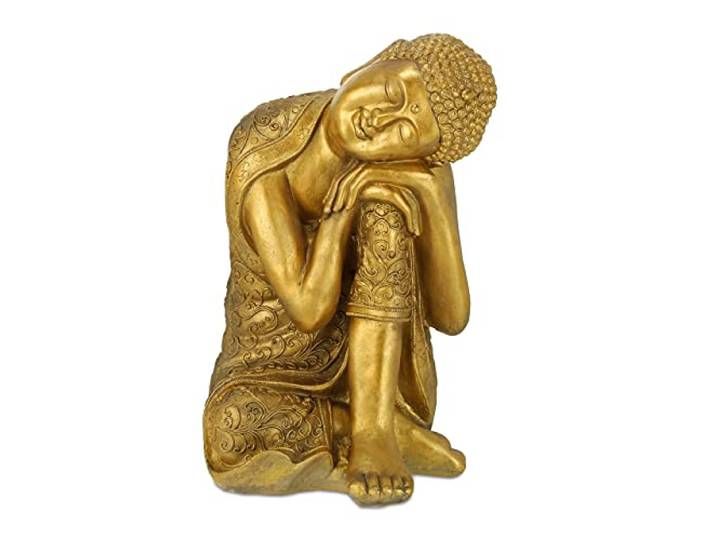 Relaxdays Statue de Bouddha Jardin\, résistant aux intempéries et au Gel\, Repos\, Objet déco XL\, HLP 61 x 40 x 37 cm\, doré