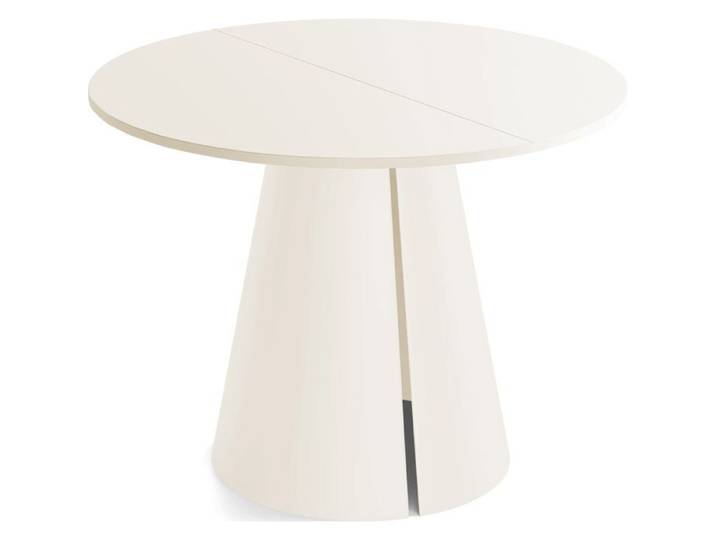Table à manger extensible – Lamio – Ronde – Beige Cachemire – Pieds métal beige cachemire – Style loft – 100-180 x 100 x 76 cm