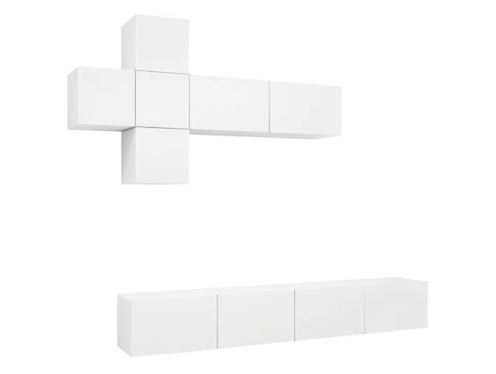 Makastle 7-TLG. TV-Schrank-Set Weiß Holzwerkstoff Wandmontage