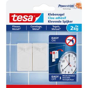Tesa Klebenagel 77762 Powerstrips, 2kg, Fliesen und Metall, 2 Stück