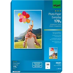 Sigel Inkjet Everyday (170 g/m2, A4, 100 Stk.), Fotopapier, Weiss