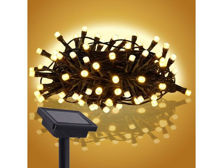 2er-Set Solar LED-Lichterkette, 50 Glühbirnen, 70 x 65 x 150 mm, grüner Draht, warmweiss