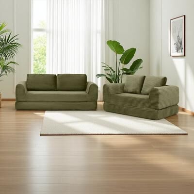 ZWYO HOSIMU Corduroy Convertible Modular Sofa Bed Set with No Assembly Required and 2 Pillows (5-Seat)