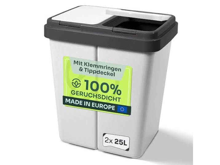 Duo Bin Mülleimer 2x25L Kunststoff mit Deckel hell