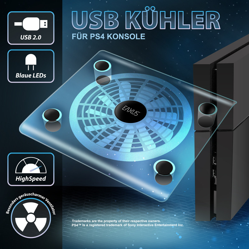 Eaxus Koeler voor PlayStation 4 - LED-ventilatorstandaard compatibel met PS4 en PS4 Pro