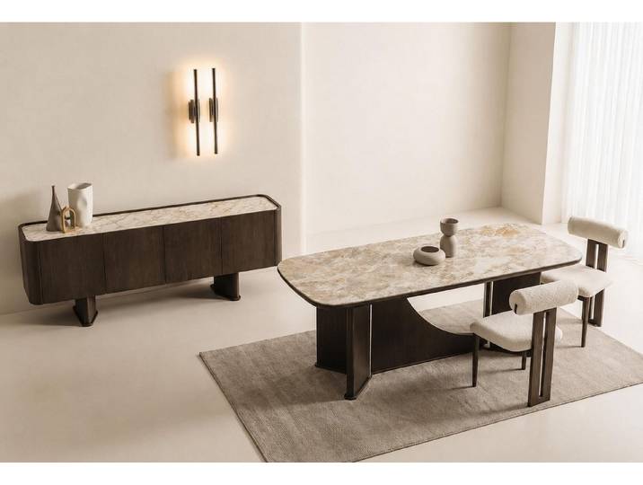 JVmoebel Esstisch Braunes Esszimmer set Esstisch Stühle TV-Schrank Sideboard Couchtisch (5-tlg., 5-St., Esstisch, 4 Stühle, TV-Schrank, Sideboard, Couchtisch)