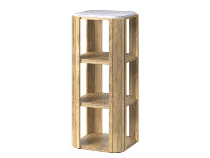 home24 Massives Regal Massivholz Stein Braun Naturholz 41 x 41 x 94 cm 3 Ablageflächen, natürliches Design, MDF, Marmorboden