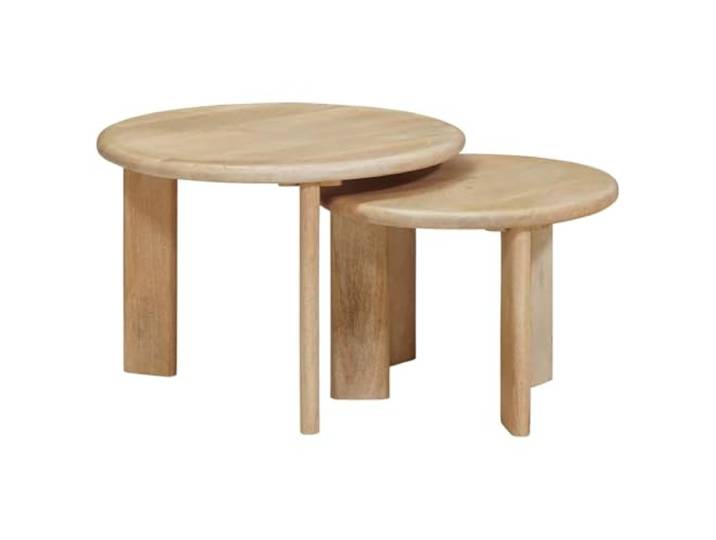 IBUQDDV Nesting-Couchtische 2 STK. Weiß Ø 50 x 40 cm Massivholz Mango Innenbereich, platzsparend, modern, Massivholz Mango, weiß, Ø 50 x 40 cm, 2 Stk.