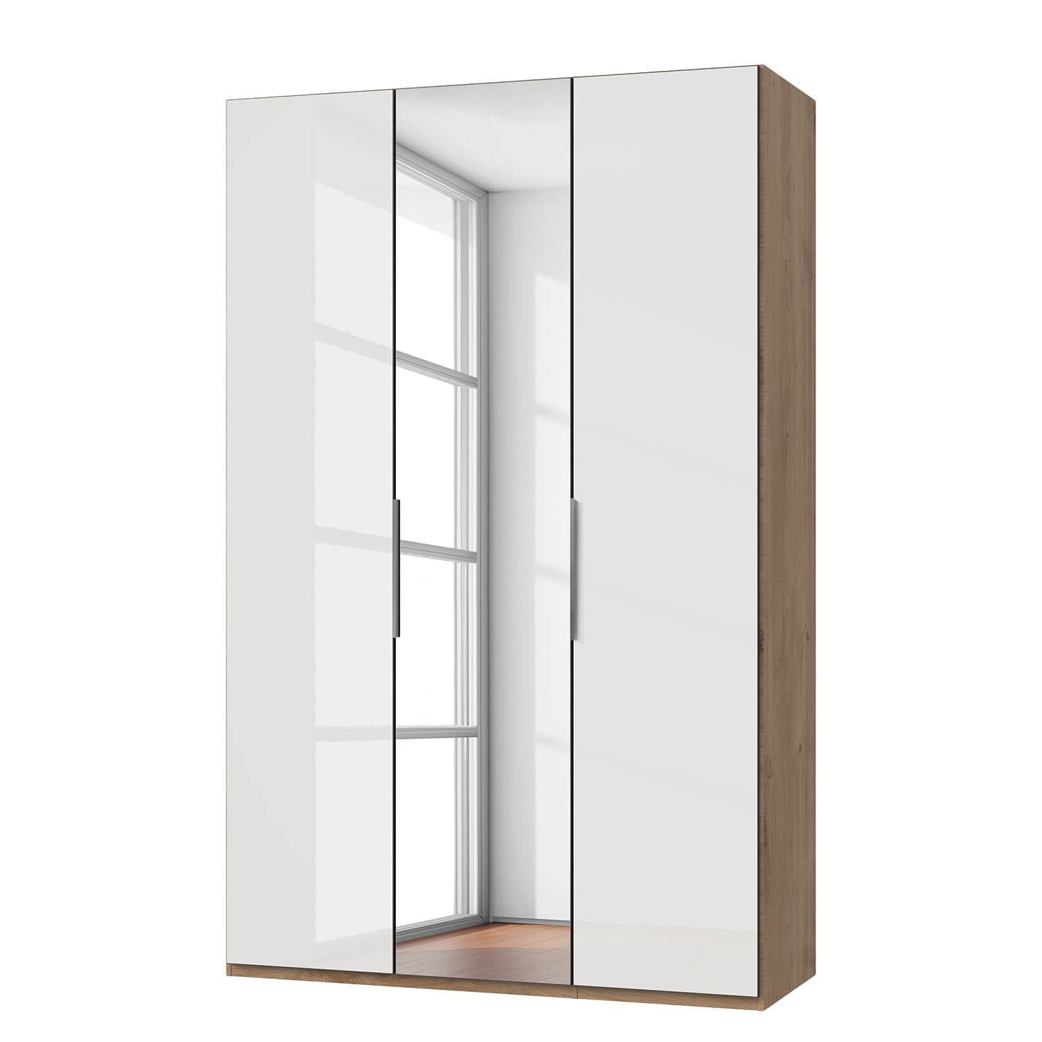 home24 Draaideurkast level 36 D II, wit/hoogglans wit/eikenlook, B: 150 cm, H: 236 cm