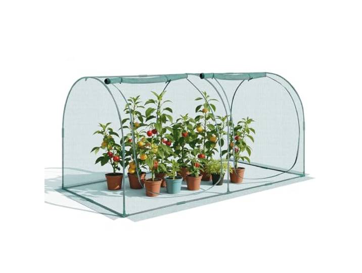 VEVOR Cage à Culture Jardin 2\,5x1\,2x1\,2 m Cage à Plantes avec Porte Zippée pour Tomates\, Filet Anti Oiseaux Résistante au Vent Filet de Protection de Plantes Couverture de Potager Surélevé Extérieur