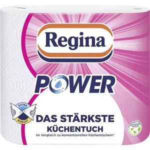 Regina Küchenrolle Power, 2-lagig, 43 Blatt je Rolle, Zellstoff, saugstark & reißfest, 3 Rollen