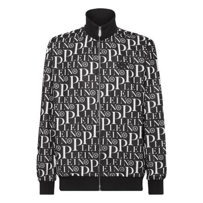 Yoga-Sweatjacke PHILIPP PLEIN "Philipp Plein Tm", Herren, Gr. XL, schwarz-weiß (02, schwarz), Obermaterial: 100% Polyester, Sweatjacken