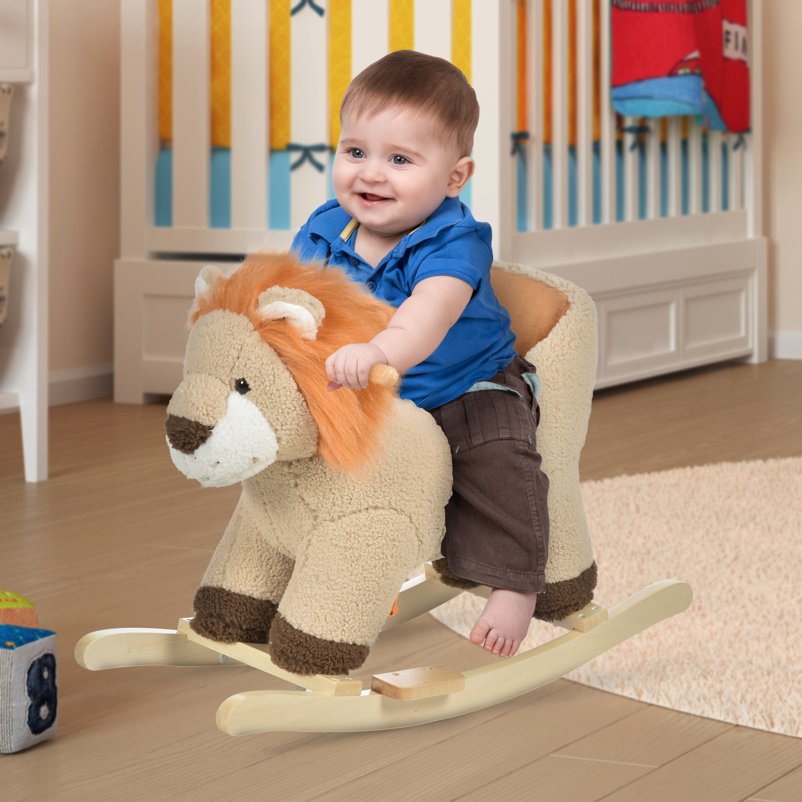 Homcom Cavallo a dondolo stile leone seduta imbottita con suono per bambini 18-36 mesi marrone Max.carico 40kg Aosom