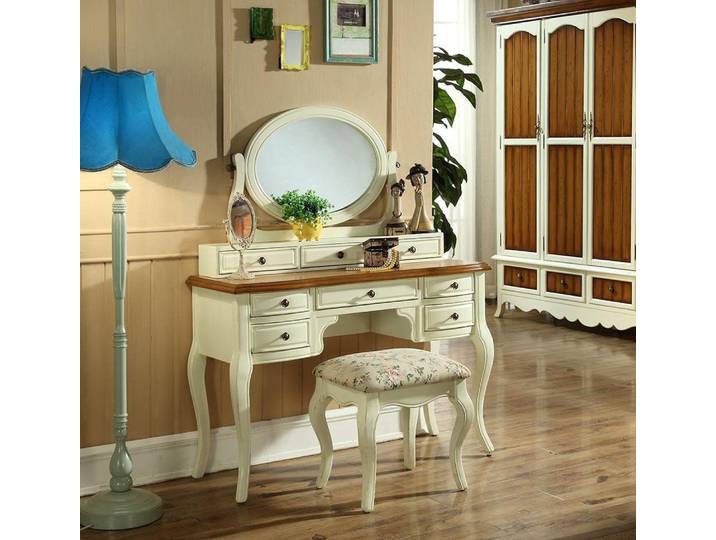 JVmoebel Schminktisch Elegante Make-Up Konsole in Weiß mit Ablage und Holzfüßen (3-St), Made in Europa
