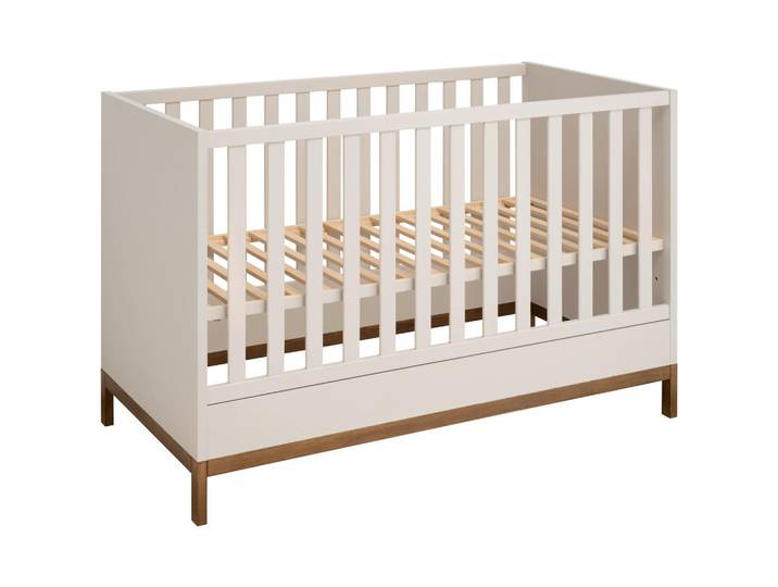 Jimmylee Gitterbett Matteo, Nussbaum, Kaschmir, massiv, 92x144x74 cm, DIN EN ISO 9001, zum Juniorbett umbaubar, höhenverstellbar, Aufbauanleitung im Karton, Lattenrost inklusive, Schlupfsprossen, Babymöbel, Babybetten, Gitterbett