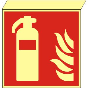 Abtec Hinweisschild ISO 7010 F001 Kunststoff, Fahnenschild, 20 x 20 cm, nachleuchtend, Feuerlöscher