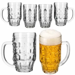 6er Set Mani Bierkrug 0,5L geeicht Schild Relief Henkel Bier-Seidel Humpen Glas