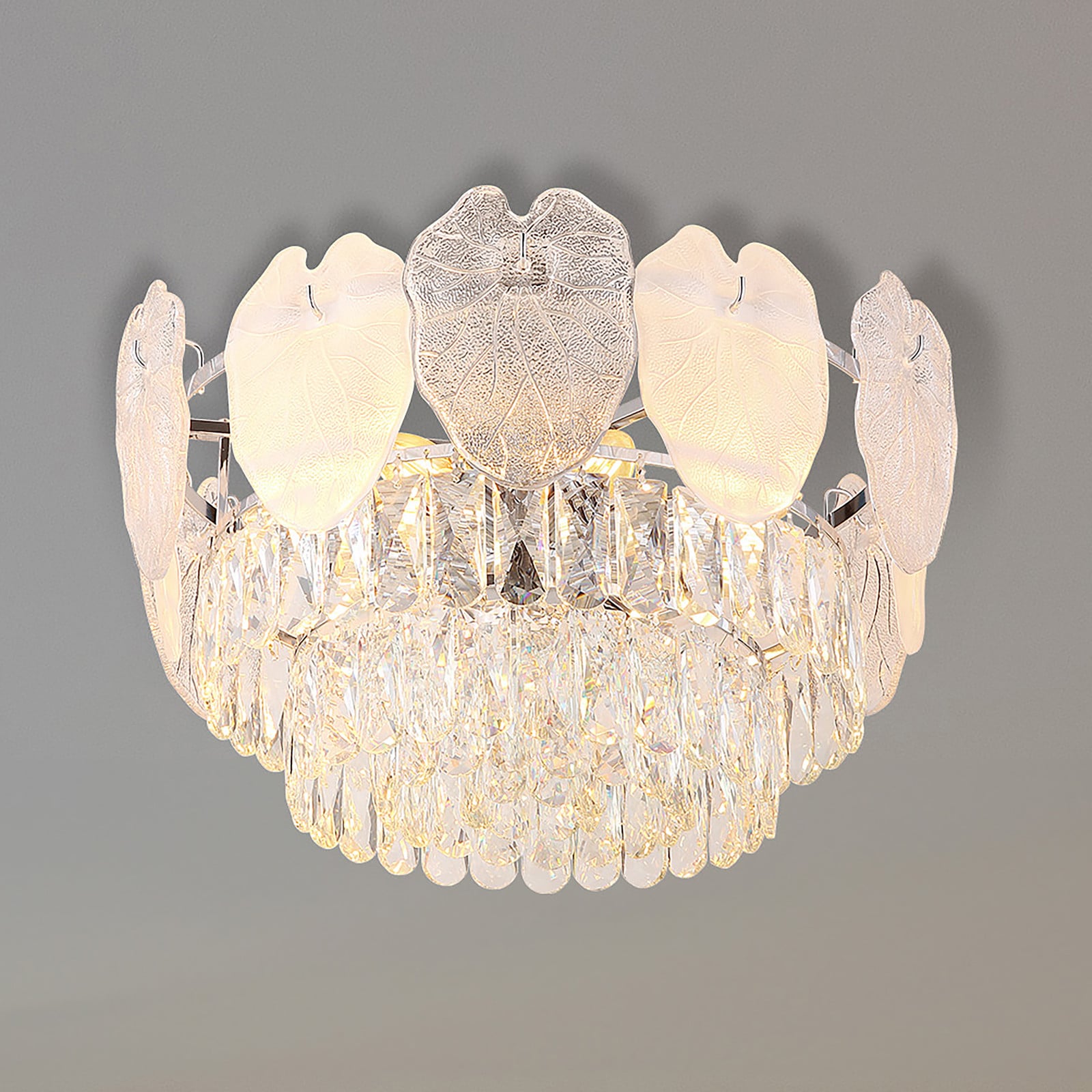 home24 Plafondlamp Benjamin zilver/transparant Ø 50cm met kristalglas en metaal