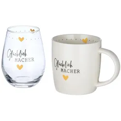2er Set Tasse und Glas ""Glücklich Macher""