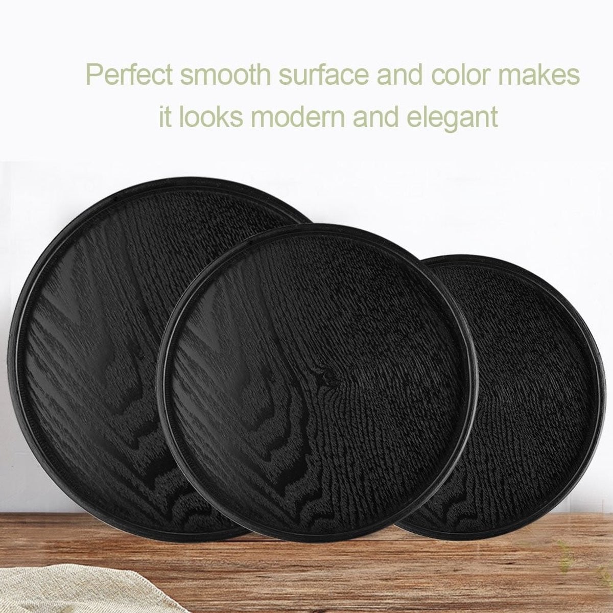 Allecto Houten Dienblad Rond Antislip Zwart voor Thee, Koffie en Snacks