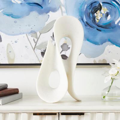 ARCILLA ELEMENTAL White Polystone Wavy Shaped Abstract Sculpture with Cutouts and Speckled Texturing