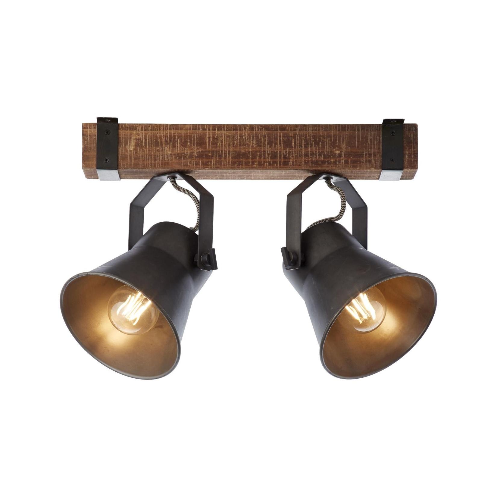 BRILLIANT Lampe , Decca Spotbalken 2flg schwarz stahl , 2x A60 , E27 , 10W , Holz aus nachhaltiger Waldwirtschaft (FSC)