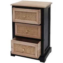 Décoshop26 - Kommode/Aufbewahrungseinheit mit 3 Schubladen aus schwarzem Holz und Rattan 63x40x28 cm 04_0006510 04_0006510