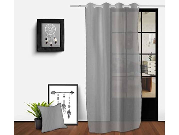 Soleil d'ocre\, Spirit Voilage à Oeillets\, Coton Lin\, Gris\, 140x250 cm