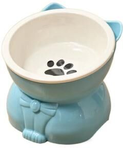 Inspired Living Slanted Ceramic Cat Bowl Non Slip Elevated Pet Feeder blue