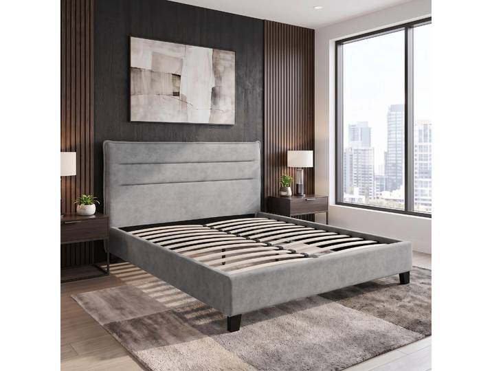 Beautysofa Polsterbett 160x200 cm MANE Doppelbett mit Lattenrost, Grau Velours Cloud 83, Easy Clean, gepolstertes Kopfteil, ohne Matratze