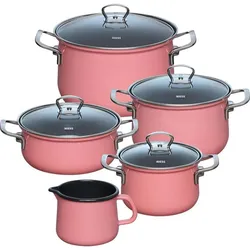 Riess Kochgeschirr Set 5-tlg. Design NOUVELLE Light Pink, Pfanne + Kochtopf, Rosa, Pink