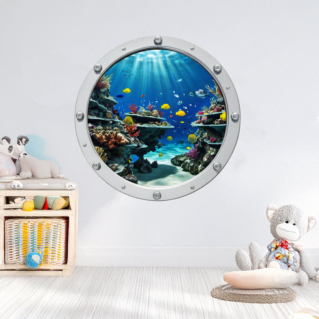 Beachcrest Home Coral Reef Porthole Wall Stickers Blue 100cm H x 100cm W