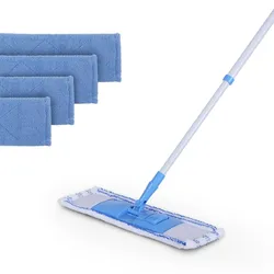 Bestlivings Bodenwischer Set inkl 4 Ersatzbezüge - Wischmopp mit Fußklick 360 Grad Gelenk für alle Ecken - Komfort Bodenreiniger Flachmopp Wischmopp