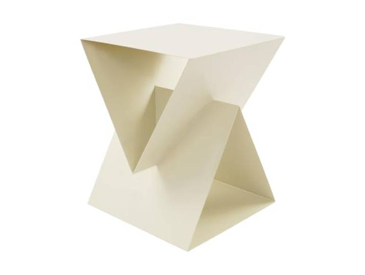 ureggvbu Seitentisch Eisen dreieckig 40x40x50cm beige Nachttisch Beistelltisch mit stabiler Konstruktion, Backlack-Oberfläche, moderne prismatische Form, für Wohnzimmer, Schlafzimmer, Büro