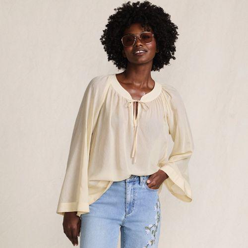 Langarm-Bluse aus Voile für Damen, Damen, size: regular, Beige, Baumwoll-Mischung/Viskose-Mischung, by Lands' End