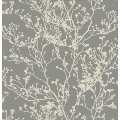 Ronald Redding Budding Branch Silhouette Brown Wallpaper