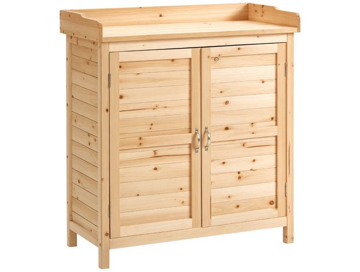 Armoire de jardin en bois Outsunny, armoire extérieure avec 2 portes, étagère, pieds surélevés pour terrasse, patio, 83x40x92 cm, naturel