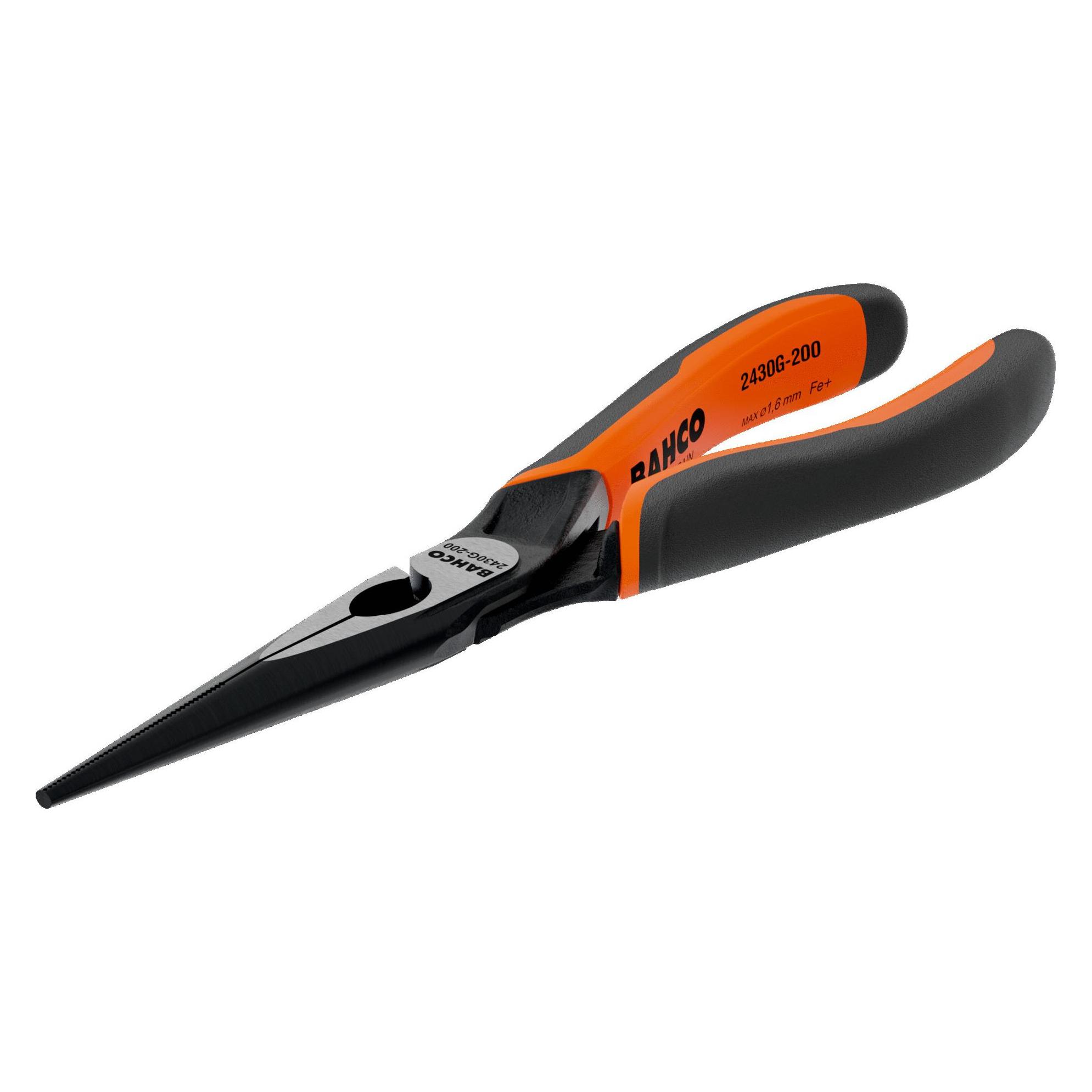 Bahco ERGO Flachrundzange mit Öffnungsfeder, Zwei-Komponenten-Griffen, lange Backen, phosphatiert(160 mm (160 mm) (2430 G-160)