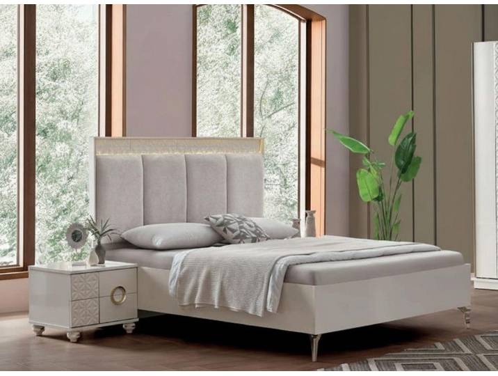 JVmoebel Schlafzimmer-Set Stilvolle Beige Schlafzimmer Garnitur Edles Polsterbett Nachttische, (3-tlg), Made in Europa
