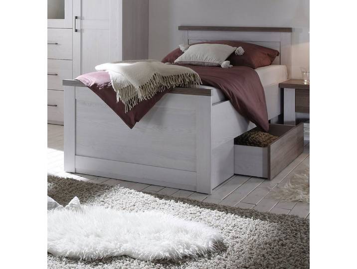 bv-vertrieb Schlafzimmer-Set Komfortbett Kleiderschrank Nachtkonsole Pinie weiss-trüffel